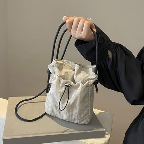Fashionable Canvas Shoulder Bag for Mobile Phones Lightweight Crossbody Purse Drawstring Bucket Bags for Daily Use3