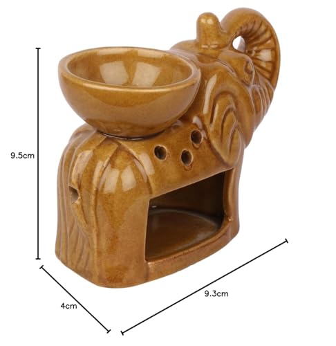 Image of Pure Source India Ceramic Elephant Shape Aroma Oil Burner - Decorative Tealight Diffuser for Home Fragrance, Essential Oils & Aromatherapy (Brown)
