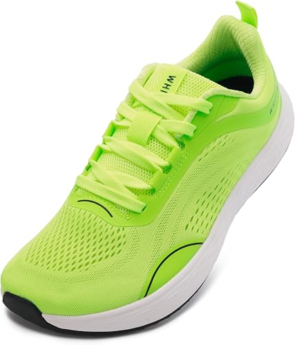 WHITIN Mens Width Wide Toe Box Zero Drop Road Running Shoes Size 10 Comfortable Lightweight Walking Tennis Athletic Gym Sports Outdoor Mesh Fluorescent Green 44