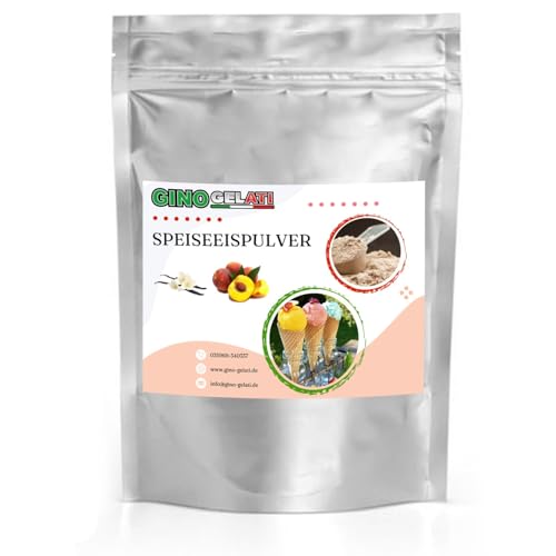 Gino Gelati Vanille Eis Speiseeis Pulver, Vanilleeis selber machen, verschiedene Sorten, schnelle und einfache Zubereitung, für Haushaltseismaschinen (1 Kg, Vanille Pfirsich)