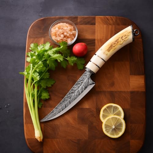 Image of Wizbiz Stainless Steel Boning Knife for Kitchen with Sheath - Curved Blade for Meat Trimming & Fish Fillet - Ergonomic Handle Utility Knife