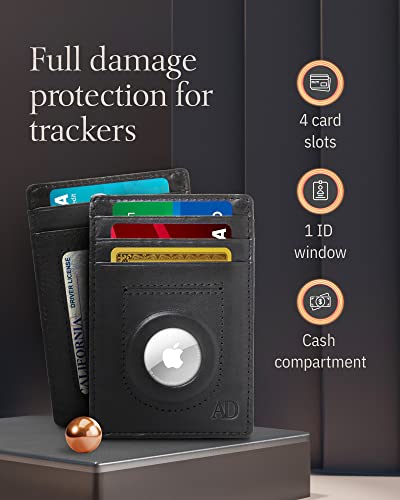 Image of Access Denied AirTag Holder Slim Wallet Genuine Leather RFID Blocking Gifts For Men, Black, Minimalist