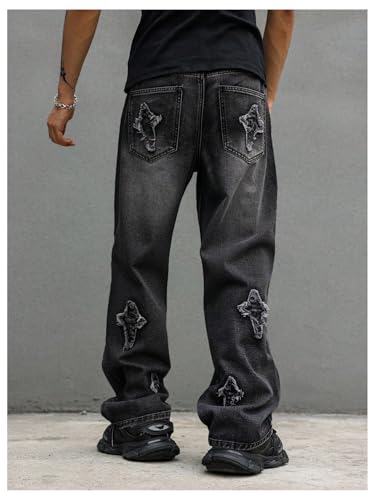 Verdusa Men's Frayed Raw Hem Jeans Straight Leg Washed Denim Pants with Pockets Streetwear2