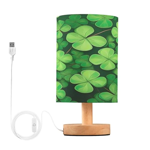 SDMKA St Patrick Bedside Table Lamp for Bedroom, Minimalist Nightstand Lamp with Round Fabric Shade for Living Room, Office, No Bulb Required