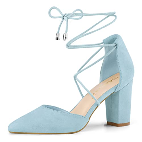 Image of Allegra K Women's Pointed Toe Chunky Heels Lace Up Sandals Pumps