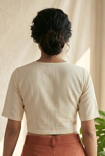 Image of Yash Gallery Women's Stretchable Rayon Lycra V-Neck Short Sleeve Front Open with Hook Stylish Crop Blouse Top for Ethnic Beige Designer Festive Choli Blouse