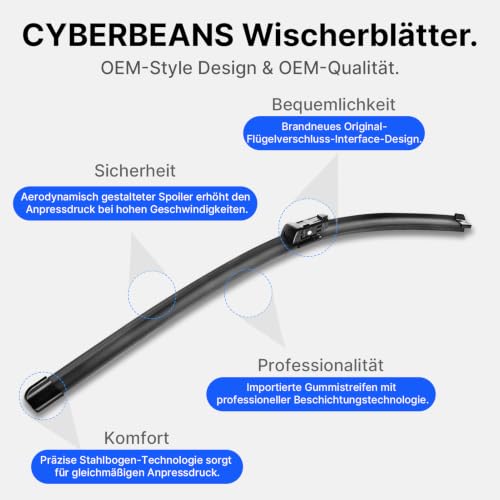 CYBERBEANS Silikon-Scheibenwischer-Ersatz 26/20 Zoll 650mm/500mm für Tesla Model Y Wischerblätter Zubehör 2020-2026 Juniper (Ausgenommen Deutsche Produktion Juniper) (2er-Set) Top Lock