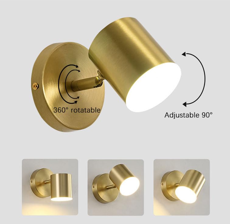 YOOCHUENG Wall Lights Indoor LED Reading Light Gold,350° Rotating 90° Adjustable Bedside Wall Lamp Tri-Colour Lighting (Warm/White/Neutral) for Bedroom,Hallway,Bathroom,Style A - Image 2