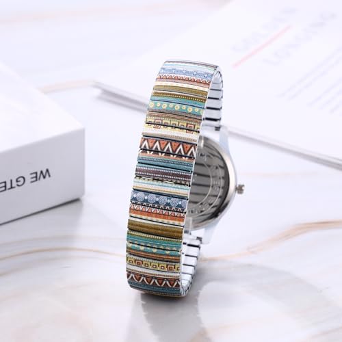 JewelryWe Women's Stretch Band Watches: Easy Reader Analog Quartz Elastic Watch Casual Floral Expansion Band Wristwatch for Christmas - Image 5