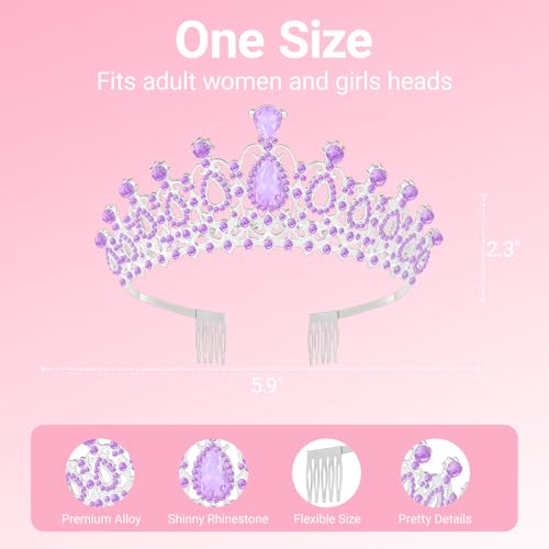 Birthday Tiara and Crown with Sash, Birthday Tiara for Women Party (Purple)
