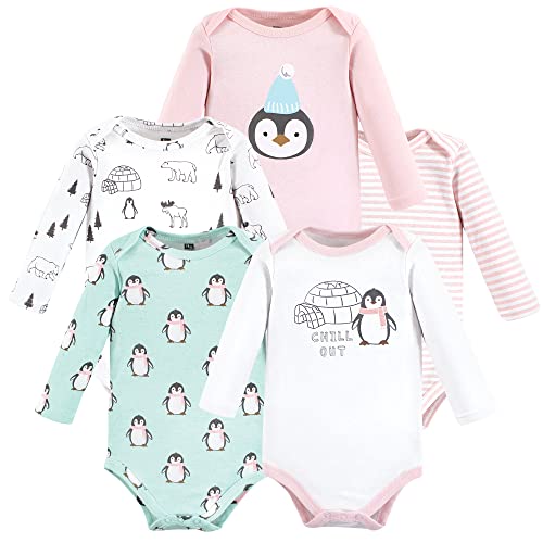 Image of Hudson Baby baby-girls Cotton Long-sleeve Bodysuits 5-pack