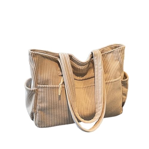 Image of Corduroy Tote Bag for Women, Multiple Pockets Large Hobo Shoulder Bag for Office & Shopping, Zipper Casual Handbags