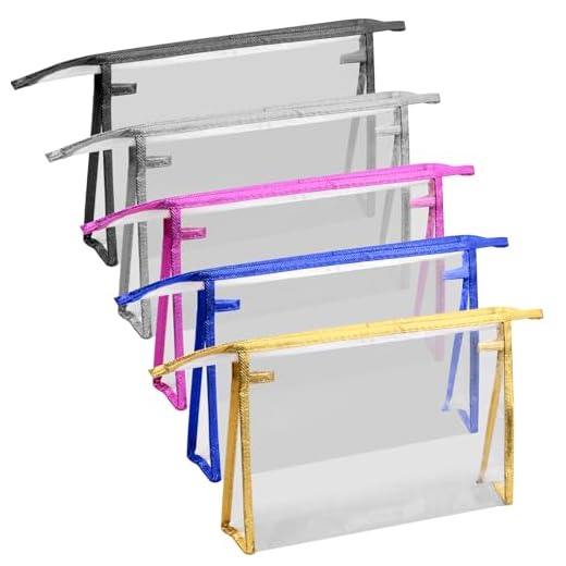 Anseom 5 Piezas Bolsas de Maquillaje de PVC, 24 x 15.5 x 6 cm Bolsas de Cosméticos Transparente Transparente Neceser con Cremallera para Mujer Impermeables Almacenamiento Baño