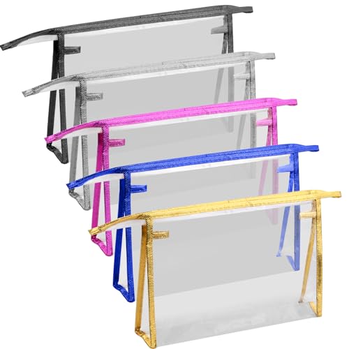 Anseom 5 Piezas Bolsas de Maquillaje de PVC, 24 x 15.5 x 6 cm Bolsas de Cosméticos Transparente Transparente Neceser con Cremallera para Mujer Impermeables Almacenamiento Baño