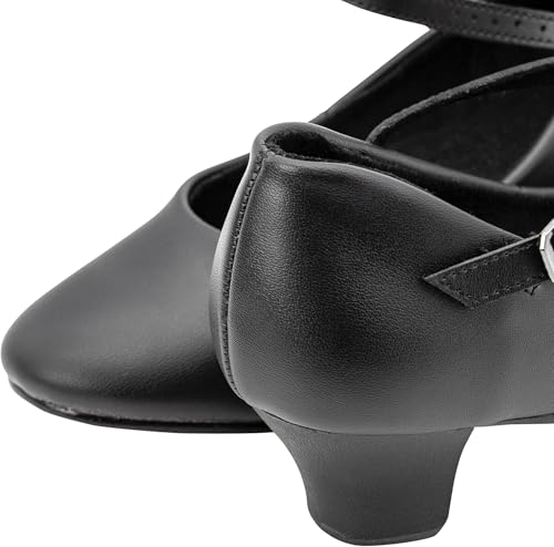 Linodes PU Leather Ankle Strap Character Shoe 1.55\'\' Dance Shoes for Women-Black-7M-UPD