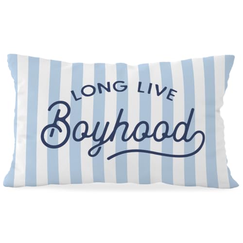 ETVISO Boys Room Decor Pillow Cover 12x20, Long Live Boyhood Lumbar Pillow Covers, Preppy Blue and White Stripes Decor for Toddler Boys Bedroom...