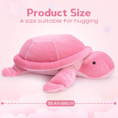 Image of MorisMos Pink Giant Turtle Stuffed Animal 33 inch, Large Stuffed Sea Turtle Plush Toy, Big Soft Turtle Pillow for Girls Women Kids Children Birthday Chrismas