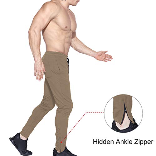 Image of BROKIG Mens Zip Joggers Pants - Casual Gym Workout Track Pants Comfortable Slim Fit Tapered Sweatpants with Pockets