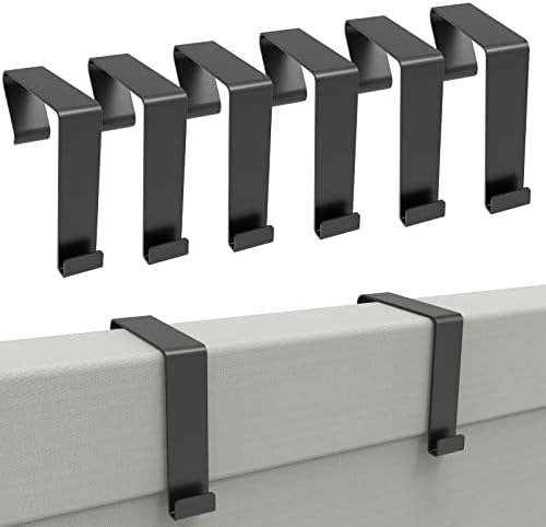 KOPKIO 6 PCS Office Cubicle Hangers Over The Door Hook,Cubicle Walls Hooks Universal Panel Partition Metal Hooks for Hanging File Bins,Keys,Whiteboard,Black
