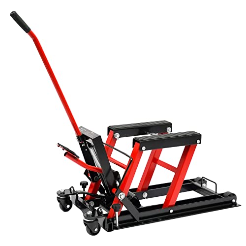 TESUGN Cric de moto - 680 kg - Pour moto, élévateur hydraulique, support de montage pliable, plateforme pour ATV et Quad, support de montage pour moto (Rouge)