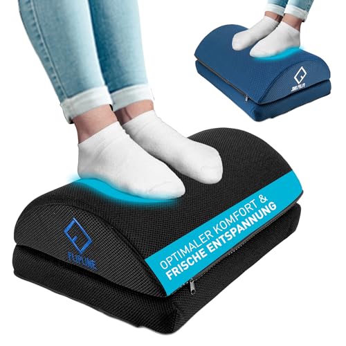 FLIPLINE Fußstütze Schreibtisch Schwarz, Abnehmbarer & Waschbarer Mesh-Bezug, Höhenverstellbare Fußbank, Rutschfest Fußablage Schreibtisch, Fußhocker Büro & Homeoffice Zubehör, Ergonomische Footrest