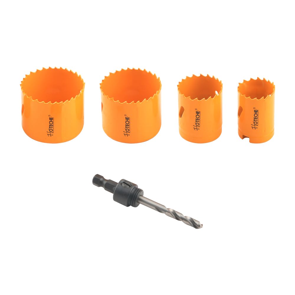 Hoteche Bimetall Lochsägen Set – 5-teiliges Set mit Lochsäge Adapter, M3 + CrV Chrom-Vanadium Stahl, Ideal für Metall, Holz, Sperrholz, PVC, Faserplatten und Gipskarton