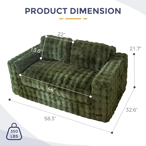 Image of MAXYOYO Loveseat Sofa for Living Room, Small Sofa Couch Tufted Boneless Couch, Comfy Bean Bag Chair for Small Space Bedroom Apartment, No Assembly Needed, Green