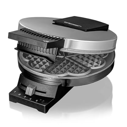 Cloer 185 Waffeleisen für eine Herzwaffel, 930 W, Waffelgröße 16 cm, schwere Backplatten, optische und akustische Fertigmeldung, Edelstahlgehäuse, Edelstahl, Chrom – Bild 5