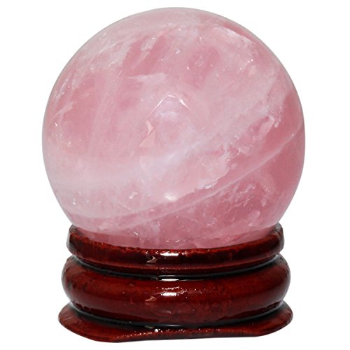 mookaitedecor Natürliche Rosenquarz Kristallkugel mit Holzständer, Heilenden Kristallsteinkugeln für Fengshui, Meditation, Reiki, Chakraausgleich, Heilung, Haus & Büro Dekoration, 30-35mm Cover