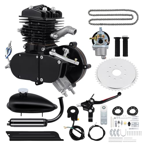 H-YEEU 80CC Bicycle Engine Motor Kit Fits 26" 28" Bike Bicycle Motorized 2 Stroke Petrol Gas Motor Engine Kit Full Set (Black)