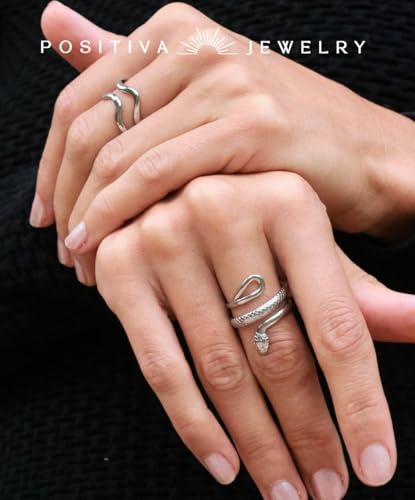 Positiva Jewelry Schlangenring aus Edelstahl für Damen | Symbol für Erneuerung & Kraft | Wasserfest und Größenverstellbar | Kein Abfärben und Anlaufen | Inklusive eleganter Ringbox (Silber)