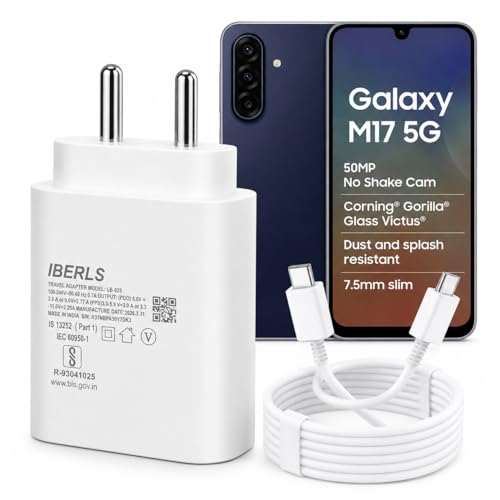 Image of 25W Pd 3A Type-C Super Fast Charging Adapter with 1M Type C Cable for Galaxy M17 /M17e /M06 /M36 /M07 /M56 /M16 /M55s / M05 /M15 /M35 /M55 /Tablet /Galaxy Watch- Charge Your Device with 25 Watt USB C Fast Charger