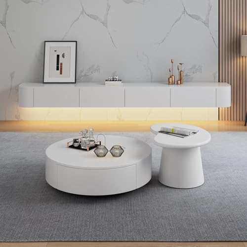 Miniatura 5 de Hyanxue Soporte Flotante Para Tv, Estantes De Tv Montados En La Pared Con Puerta, Consola Multimedia De Tv, Armario Flotante Para Tv, Banco De Tv De Gran Almacenamiento Debajo De La Tv Blanco Led