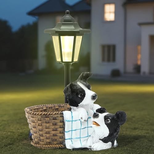 GUODDM Lampada Decorativa in Resina con Statua - Lampada Solare Esagonale per Prato con Vaso di Fiori, Luce da Campeggio Luminosa per Esterni con Animali da Giardino, per Ornamenti da Patio