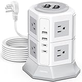 Tower Surge Protector Power Strip Flat Plugs with 8 Outlets 4 USB Ports (2 Type C), 6.5 FT Flat Extension Cord with Multiple Outlets, Charging Station with Surge Protection for Home Office Dorm