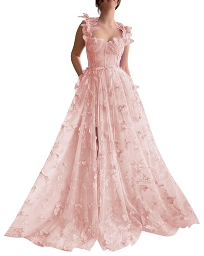 Robe de soirée 3D femme longue en tulle papillon broderie dentelle