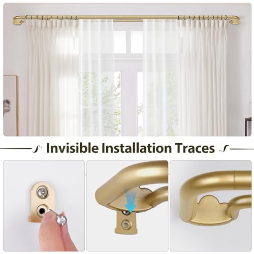 Gold Gardinenstange 2 Läufig 80-148 cm, HOTOZON Metall Teleskop Vorhangstange Doppelläufig, 19 mm Gardinenstange Ausziehbar mit Halterungen für Fenster, Schlafzimmer, Wohnzimmer