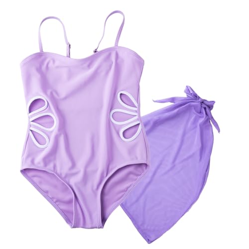 Girls Swimsuit Adjustable Straps Cut Out One Piece Bathing Suit with Cover Up Skirt Girls' Swimwear
