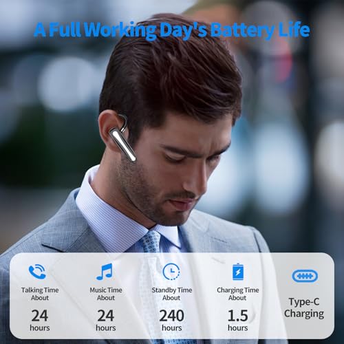Image of Bluetooth Earpiece V6.1, Wireless Handsfree Headset with Mic, CVC8.0 Noise Canceling for Calls Business Single-Ear Earphone, 24 Hrs Driving Headset for Android, iOS, Laptop, Office, Truck Driver
