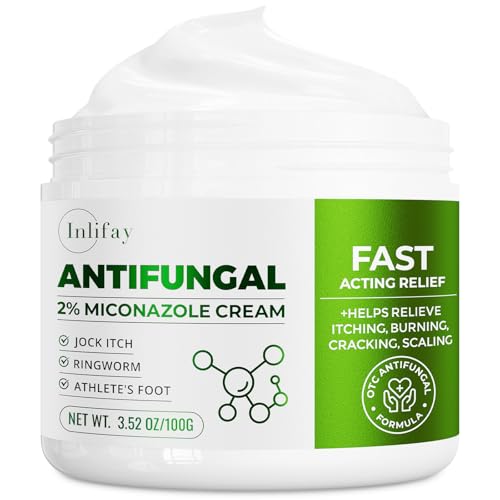 Inlifay 2% Miconazole Antifungal Cream: Helps relieve the itching, burning, cracking, and scaling associated with fungal infections such as athlete's foot,jock itch, and ringworm(3.52 OZ)