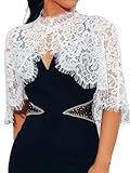 JAKAWIN Wedding Shawl and Wrap Shrug Flower Lace Cape Formal Dressy Bridal Bolero Capelet for Women (1 White)
