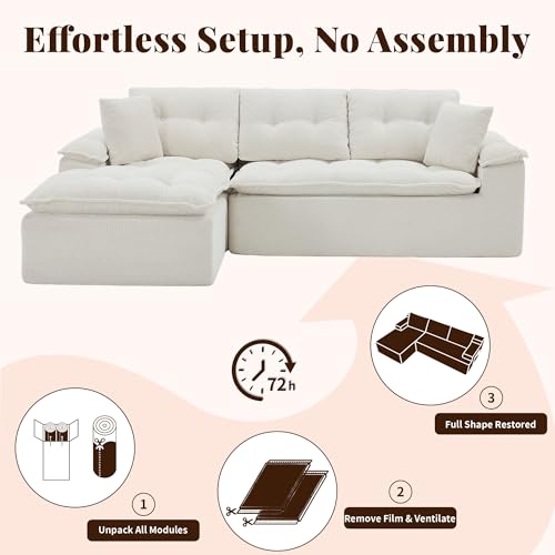 Korser 110" Cloud Sectional Couch with Ottoman, Modern Modular Sectional Sofa with Deep Seat, Upholstered Boneless Couch for Living Room, L Shaped Sofa with Layered Cushion (Beige, No Assembly) - image 7