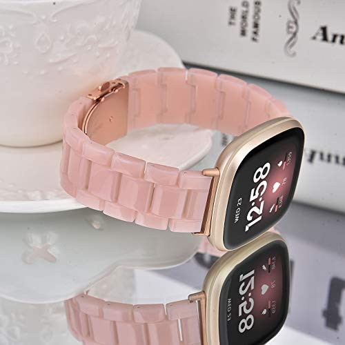 V-Moro Resin Strap Compatible With Fitbit Versa 3 Bands/Fitbit Versa Sense Band, Lightweight Bracelet With Stainless Steel Metal Buckle Replacement For Fitbit Versa 3 And Fitbit Versa Sense Pink #TOP1