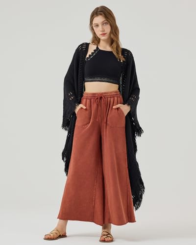 noflik Women's Boho Open Front Fringe Poncho Shawl Sweater Cardigan Long2