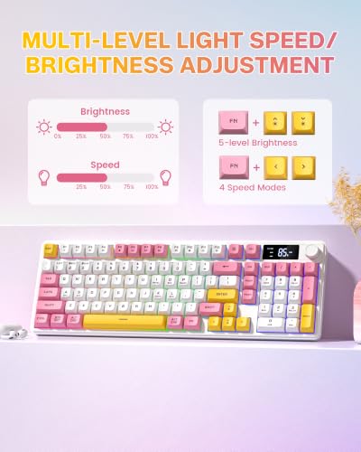 Image of Keymatic Gaming Keyboard Wireless Creamy Keyboard with Media Knob & Screen (White)
