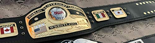 Maxan NWA Domed Globe Championship Belt 24k Gold Plating 4mm Zinc Adult Size,Black