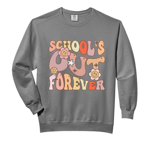 School's Out Forever Teacher Retirement Groovy Retro Vintage Comfort Colors Adult Sweatshirt