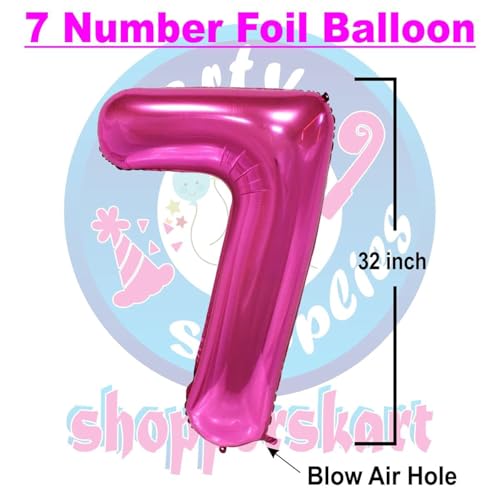 Image of Pink 32 Inches Numbers 7 Shape Large Big Foil Helium Balloons For Party Decorations In Happy Birthday Anniversary Office Items Materials Set Pack, Pack Of 1