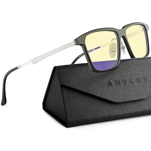 Image of ANYLUV Blue Light Glasses Men, Stylish Square Carbon Fiber Eyewear, Anti Eyestrain, Lightweight Mens Computer Gaming Glasses