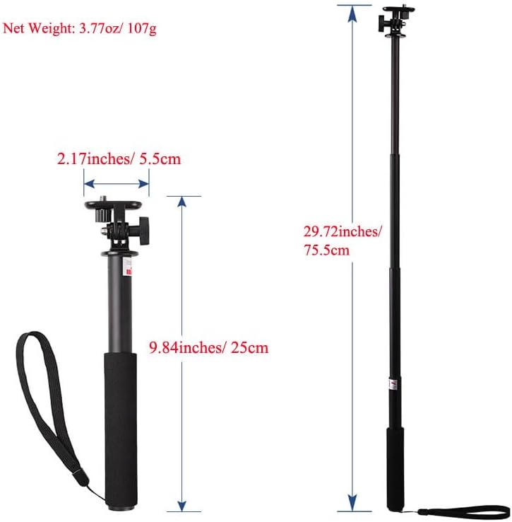 Aluminum Selfie Stick w/Hand Strap Diving Extendable Floating Hand Pole Monopod for GoPro Max 12 11 10 9 8 7 Insta360 X4 X3 ONE X2 AKASO SJCAM DJI Action Camera Compact Camera Smartphone